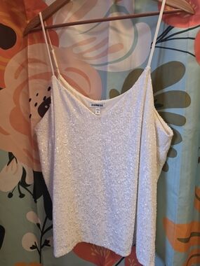 Express White Sequin V-Neck Camisole